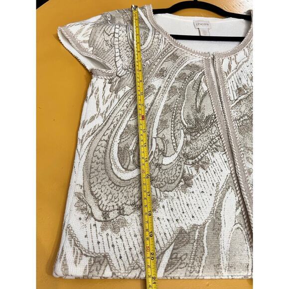 Chico's Womens Baroque Embellished Cardigan Sweater Short Sleeve Cream Size 0/S - Picture 9 of 9